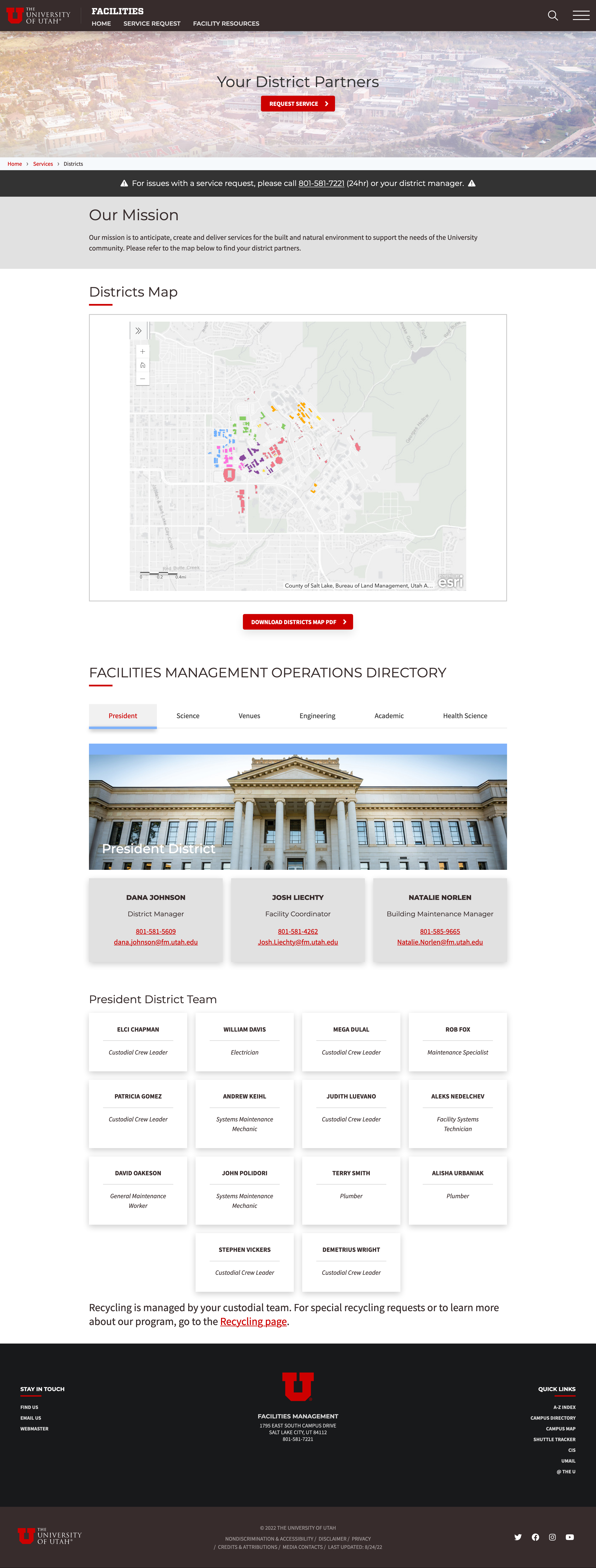 Facilities website districts page after the re-design