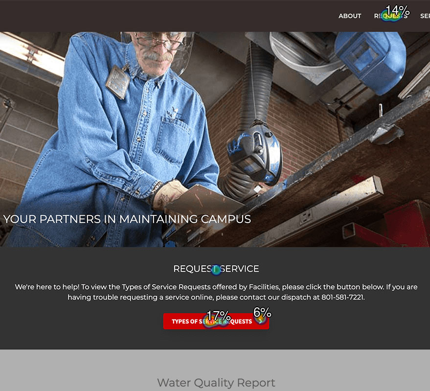 Heatmap usability test on the original Facilities Website