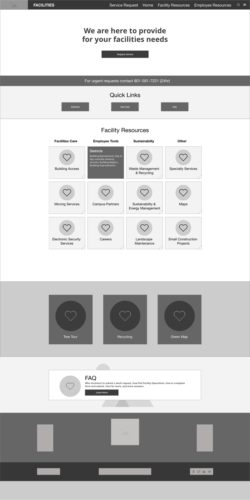 Low fidelity wireframe re-design option two for the homepage